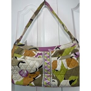 Vera Bradley Quilted Shoulder Bag Purse Floral Print Zip Top Multicolor Green Pu